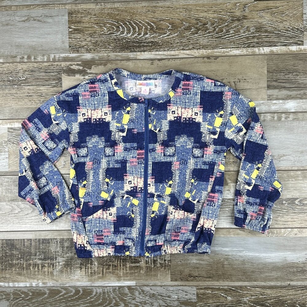Girls Lularoe size 6 Monroe full front zip jacket blue